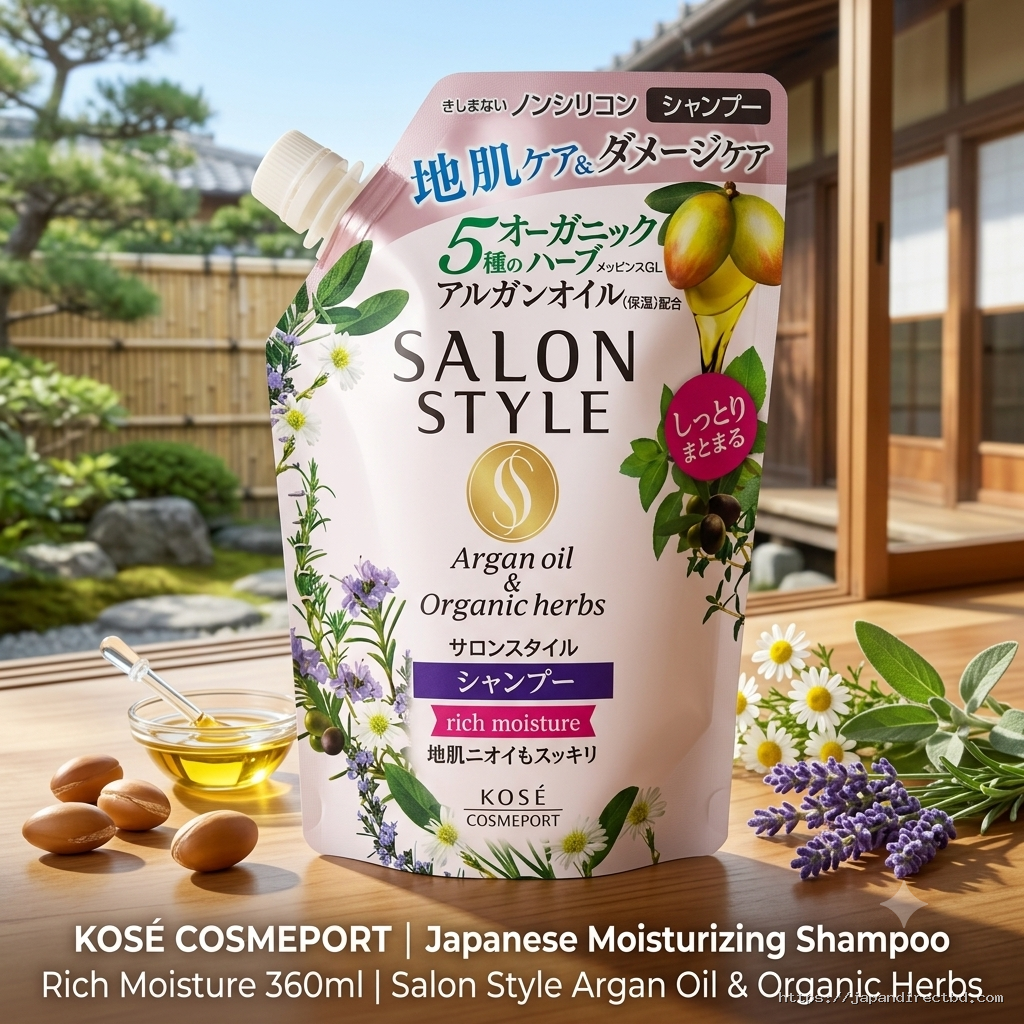 KOSÉ COSMEPORT Argan Oil & Organic Herbs Shampoo Rich Moisture 360ml | Japanese Moisturizing Shampoo |